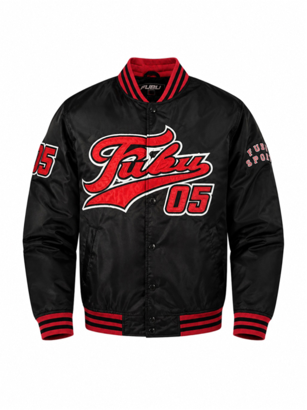 Vintage Y2K FUBU 05 Men’s XXL Black Red Hip Hop Varsity Bomber Jacket
